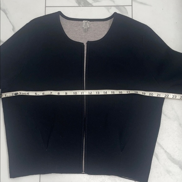Tristan Blk & Grey Open Front Cropped Cardigan Bolero or Shrug  3/4 Sleeve Sz L - Picture 13 of 16
